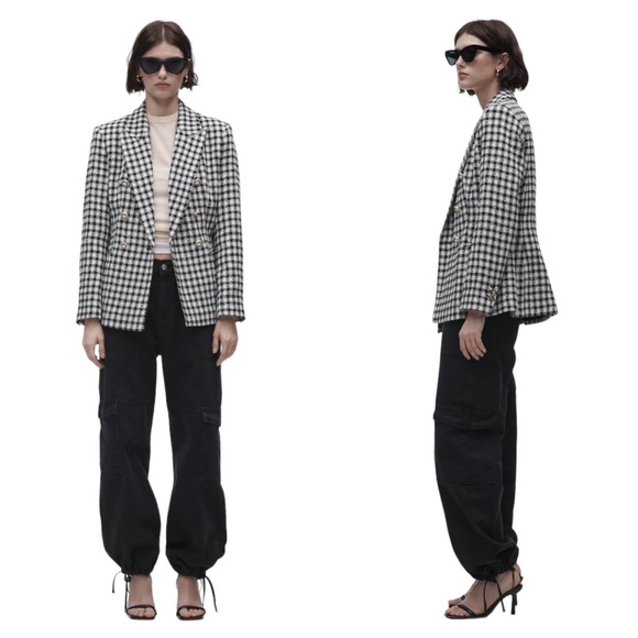 Zara Black Plaid Double Breasted Blazer - Picture 17 of 17